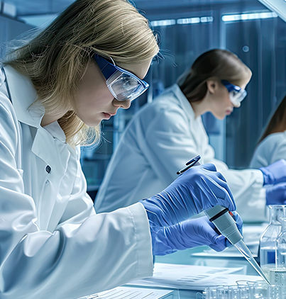 Young female researcher and her senior supervisor are doing investigations with Petri dish